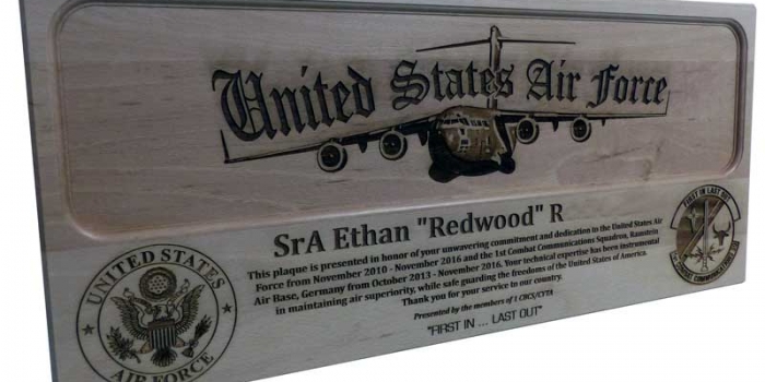 USAF Aircraft engraved Plaque