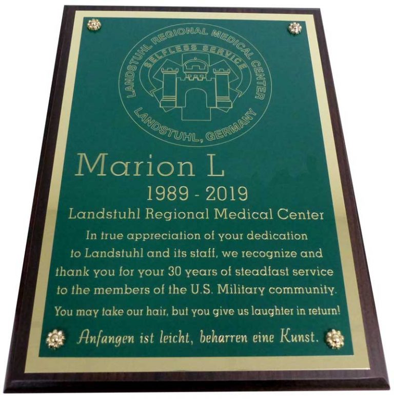 LRMC Award Plaque Trophy Center Trophy Shop Kaiserslautern Ramstein Air Base Engraving Frame