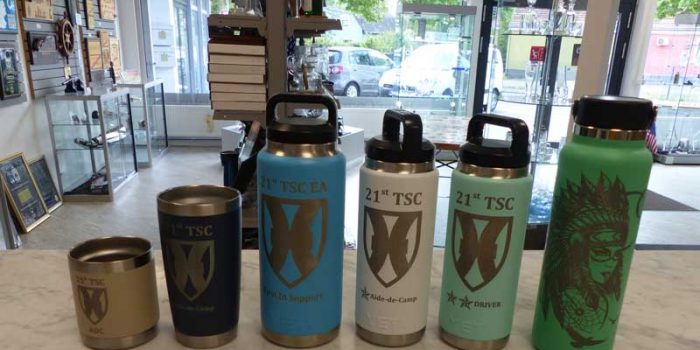YETI Mugs Cups Hydro Flask Engraving | Trophy Center | Sandra & J.R. Kulbick | Only in Kaiserslautern | Est. 1952 | Trophy Shop | 2 MILES FROM RAMSTEIN AIR BASE | Engraving Frame Shop Coins Stamps Embroidery Guidons Awards Plaques Engraved Signs Messergravur Graveur Gravur Graviert | Kaiserslautern-Einsiedlerhof underneath Hacienda Mexican Restaurant | Messergravur Stempel Gravuren Pokale Trophäen Medaillen Schilder | US Army | US Air Force |  Nato | Bundeswehr | E-Mail: info@trophy-center.de