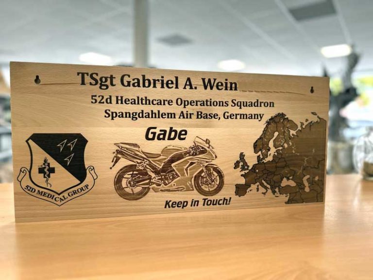 License Plate Plaque Front & Back Engraved 52d Healthcare Operations SQ Spangdahlem Trophy