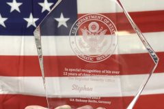 Glass Award U.S. Embassy Berlin DS Diplomatic Security Stars and Stripes by Trophy Center