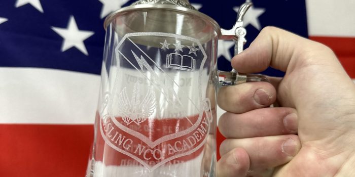KISLING NCO Academy Glass Mug Beer Mug with Lid by Trophy Center Kulbick | Trophy Shop | ONLY in Kaiserslautern-Einsiedlerhof underneath Hacienda Mexican Restaurant | 2 MILES FROM RAMSTEIN AIR BASE | Engraving Custom Made Coin Challenge Coins Stamps Embroidery Guidons Awards Plaques Trophies Engraving Engraver Engraved Etched Signs Graveur Gravur | Stempel Gravuren Pokale Schilder | USAREUR-AF | USAFE  AFAFRICA | MARFOREUR | Nato | Bundeswehr | Sandra Kulbick & J.R. Kulbick | WE ARE NOT AFFILIATED WITH ANY STORES ON BASE | ONLY in K-TOWN | We Are Awesome | E-Mail: info@trophy-center.de