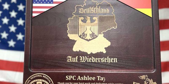 US Flag German Flag Large Plaqe LRMC Orthopedics Medical Medcom Award by Trophy Center KL  Mr. & Mrs. Kulbick  | Trophy Shop | Engraving Shop | ONLY in Kaiserslautern-Einsiedlerhof underneath Hacienda Mexican Restaurant | 2 MILES FROM RAMSTEIN AIR BASE | Going Away Gifts | PCS Awards | Engraved Etched Custom Made Coin Challenge Coins Stamps Guidons Awards Plaques USAREUR-AF | USAFE  AFAFRICA | EUCOM | AFRICOM | MARFOREUR | GPC Card Accepted | 889 Document available | WE ARE NOT AFFILIATED WITH ANY STORES ON BASE OR SOMEWHERE ELSE |  ONLY in K-TOWN  | We Are Awesome | E-Mail: info@trophy-center.de