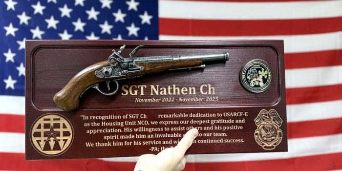 Pistol Plaque MP United States Army Corrections Facility-Europe USARCF-E Sembach by Trophy Center KL  Mr. & Mrs. Kulbick  | Trophy Shop | Engraving Shop | ONLY in Kaiserslautern-Einsiedlerhof underneath Hacienda Mexican Restaurant | 2 MILES FROM RAMSTEIN AIR BASE | Going Away Gifts | PCS Awards | Engraved Etched Custom Made Coin Challenge Coins Stamps Guidons Awards Plaques USAREUR-AF | USAFE  AFAFRICA | EUCOM | AFRICOM | MARFOREUR | GPC Card Accepted | 889 Document available | WE ARE NOT AFFILIATED WITH ANY STORES ON BASE OR SOMEWHERE ELSE |  ONLY in K-TOWN  | We Are Awesome | E-Mail: info@trophy-center.de