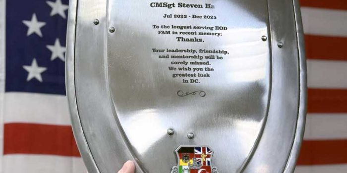 USAFE EOD Customer own shield engraved by Trophy Center KL  Mr. & Mrs. Kulbick  | Trophy Shop | Engraving Shop | ONLY in Kaiserslautern-Einsiedlerhof underneath Hacienda Mexican Restaurant | 2 MILES FROM RAMSTEIN AIR BASE | Going Away Gifts | PCS Awards | Engraved Etched Custom Made Coin Challenge Coins Stamps Guidons Awards Plaques USAREUR-AF | USAFE  AFAFRICA | EUCOM | AFRICOM | MARFOREUR | GPC Card Accepted | 889 Document available | WE ARE NOT AFFILIATED WITH ANY STORES ON BASE OR SOMEWHERE ELSE |  ONLY in K-TOWN  | We Are Awesome | E-Mail: info@trophy-center.de