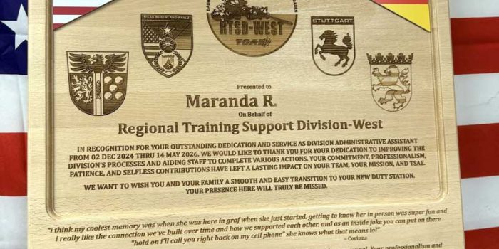 USA German Flags Plaque  RTSD West TSAE 7th Army USAREUR AF USAG RP Edition Fucking Awesome by Trophy Center KL  Mr. & Mrs. Kulbick  | Trophy Shop | Engraving Shop | ONLY in Kaiserslautern-Einsiedlerhof underneath Hacienda Mexican Restaurant | 2 MILES FROM RAMSTEIN AIR BASE | Going Away Gifts | PCS Awards | Engraved Etched Custom Made Coin Challenge Coins Patches Stamps Guidons Awards Plaques USAREUR-AF | USAFE  AFAFRICA | EUCOM | AFRICOM | USMC | Special Forces | Seal Team Friendly | GPC Card Accepted | 889 Document available | WE ARE NOT AFFILIATED WITH ANY STORES ON BASE OR SOMEWHERE ELSE |  ONLY in K-TOWN  | We Are Awesome | E-Mail: info@trophy-center.de